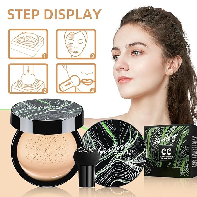 Air Cushion CC Cream Mushroom Head Foundation - Moisturizing BB Cream Makeup Long Lasting Matte Conceale, Oil Control Waterproof Makeup Base Primer (Beige, 1 PCS)-BrightBean Baby