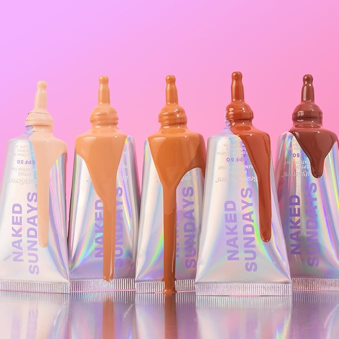 Naked Sundays BeautyScreen™ SPF 50 Mineral Peptide Foundation Tint 2-in-1 Skin Tint & Mineral Sunscreen- Radiant, Buildable Coverage, Acne-Safe (3.5 Light Medium Cool, 1.01 Fl Oz)-BrightBean Baby