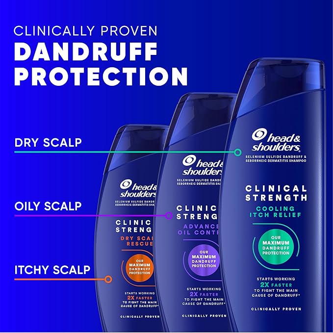 Head & Shoulders Clinical Strength Dandruff Shampoo, Selenium Sulfide Dandruff Defense, Intensive Itch Relief, Seborrheic Dermatitis Relief, Cooling Menthol, 13.5 Fl Oz Each, 2 Pack-BrightBean Baby