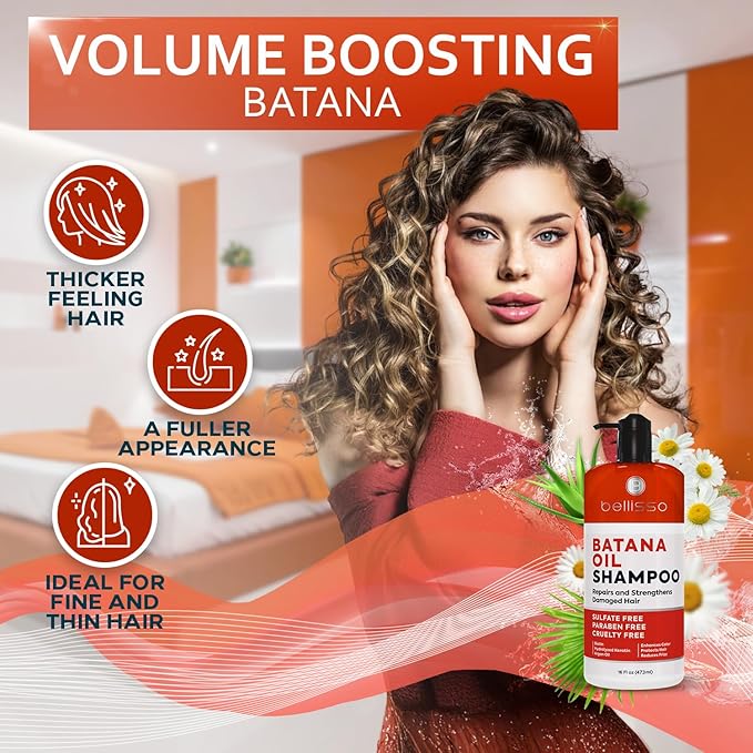 Batana Oil Shampoo - Volumizing Salon Formula for Thinning and Fine Hair Women and Men - Sulfate and Paraben Free - Thickening Volume Boost for Thicker, Fuller Hair - With Argan Oil - 16 Fl Oz-BrightBean Baby