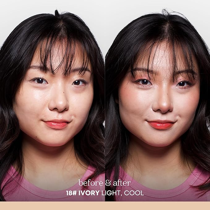 Natural Glow Foundation - Light to Medium Coverage Cushion Foundation Makeup with Hyaluronic Acid & Tea Tree Extract - Vegan & Cruelty-Free Cream Foundation - K Beauty - 15g/0.52oz - Ivory-BrightBean Baby