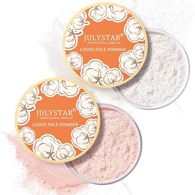 2PCS Setting Powder Loose Face Powder Matte Soft Smooth Oil Control Long Lasting Loose Setting Powder Makeup for Natural Flawless(01#Translucent+02# Pink Complexion)-BrightBean Baby
