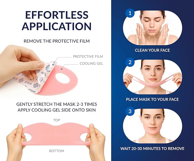 STYLIA V Line Lifting Collagen Face Mask - Double Chin Strap for Women - Jawline Shaper Face Lift Tape - Neck Lift Collagen Mask - Chin Strap for Sleeping - Hyaluronic Acid, Aloe Vera, Cica 10PC-BrightBean Baby
