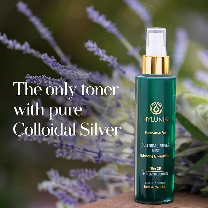 Hylunia Colloidal Silver Mist Toner 5.1 fl. oz. β Hydrating Versatile Toner for Acne-Prone Inflamed Skin | Infused with Colloidal Silver & Lavender for Glowing Skin Cuts & Burns, Body-Refresher