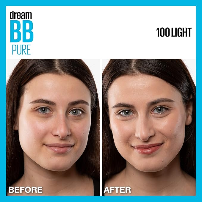 Maybelline Dream Pure Skin Clearing BB Cream, 8-in-1 Skin Perfecting Beauty Balm With 2% Salicylic Acid, Sheer Tint Coverage, Oil-Free, Light, 1 Count-BrightBean Baby