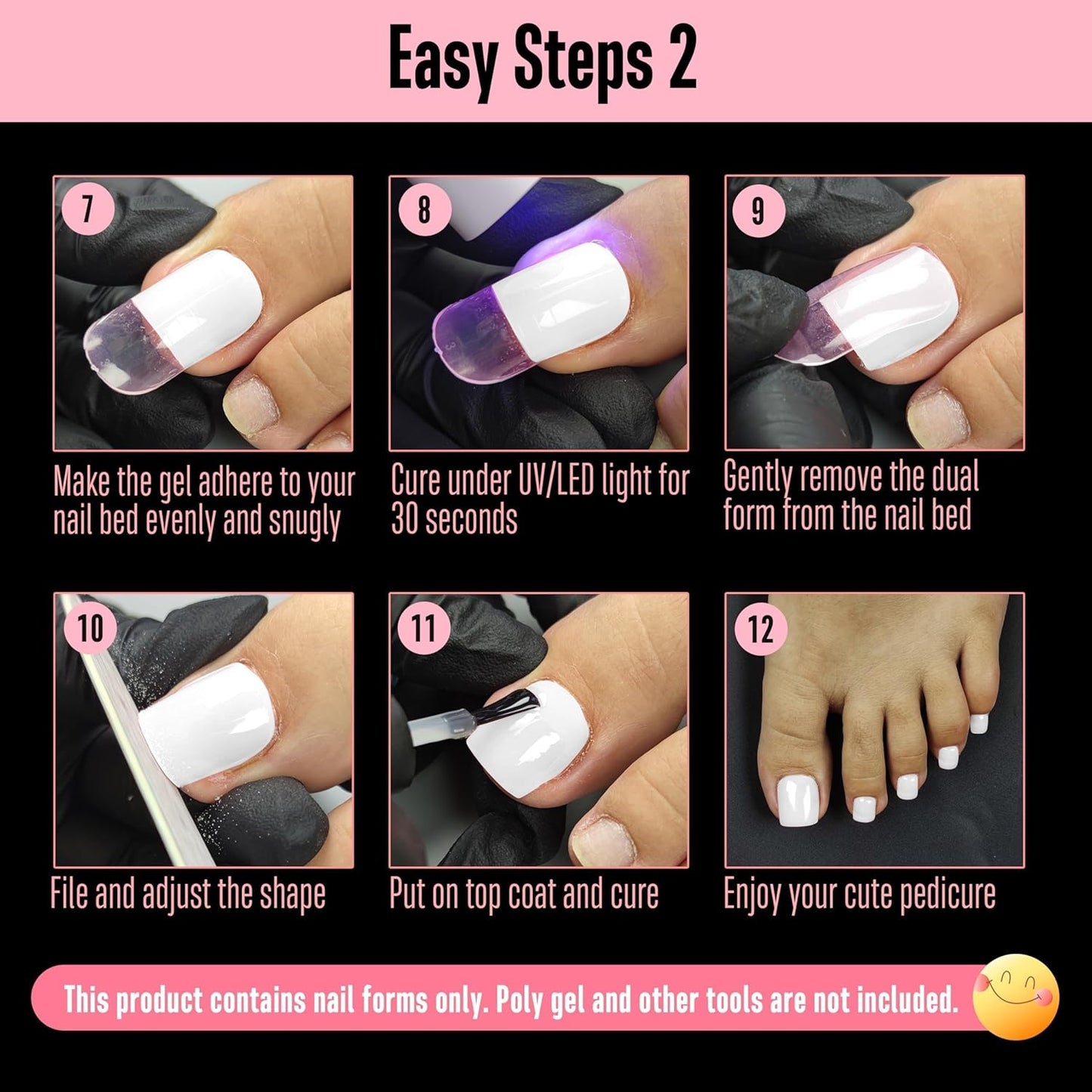 300 Pcs Toe Nail Dual Forms for Poly Gel Toenail Extension, PINK, Reusable Molds for Polygel Buider Hard Gel Acrylic French Tip Toenails, for Nail Art Salon Pedicure & DIY at Home 15 sizes-BrightBean Baby