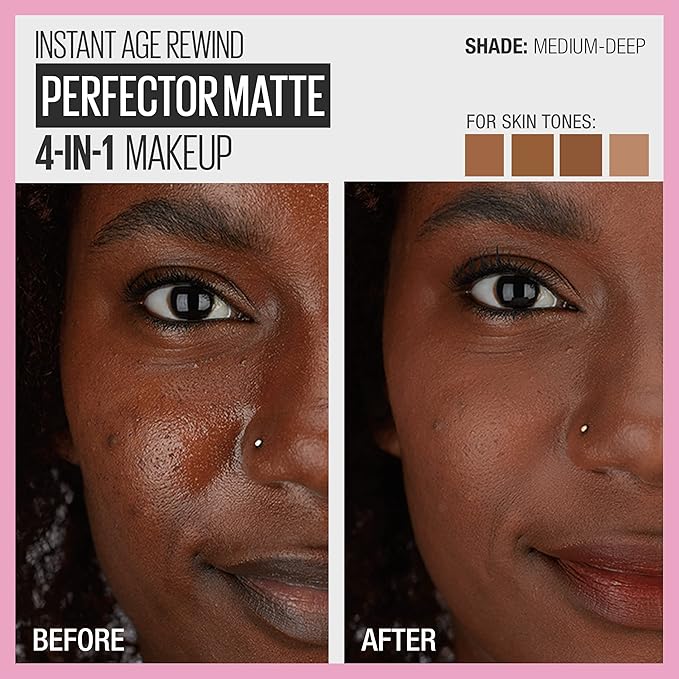 Maybelline Instant Age Rewind Instant Perfector 4-In-1 Matte Makeup, 04 Medium/Deep, 1 Count-BrightBean Baby