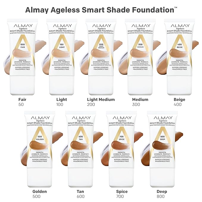 Almay Anti-Aging Foundation, Smart Shade Face Makeup with Hyaluronic Acid, Niacinamide, Vitamin C & E, Hypoallergenic-Fragrance Free, 800 Deep, 1 Fl Oz (Pack of 1)-BrightBean Baby