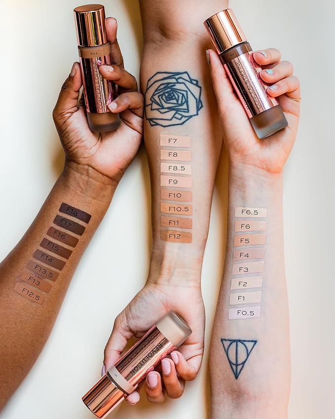 Revolution Beauty, Conceal & Define Foundation, Full Coverage, Long-Lasting Matte Finish, Vegan & Cruelty Free, F10 Medium Skin Tones, 0.8 Fl.Oz.-BrightBean Baby