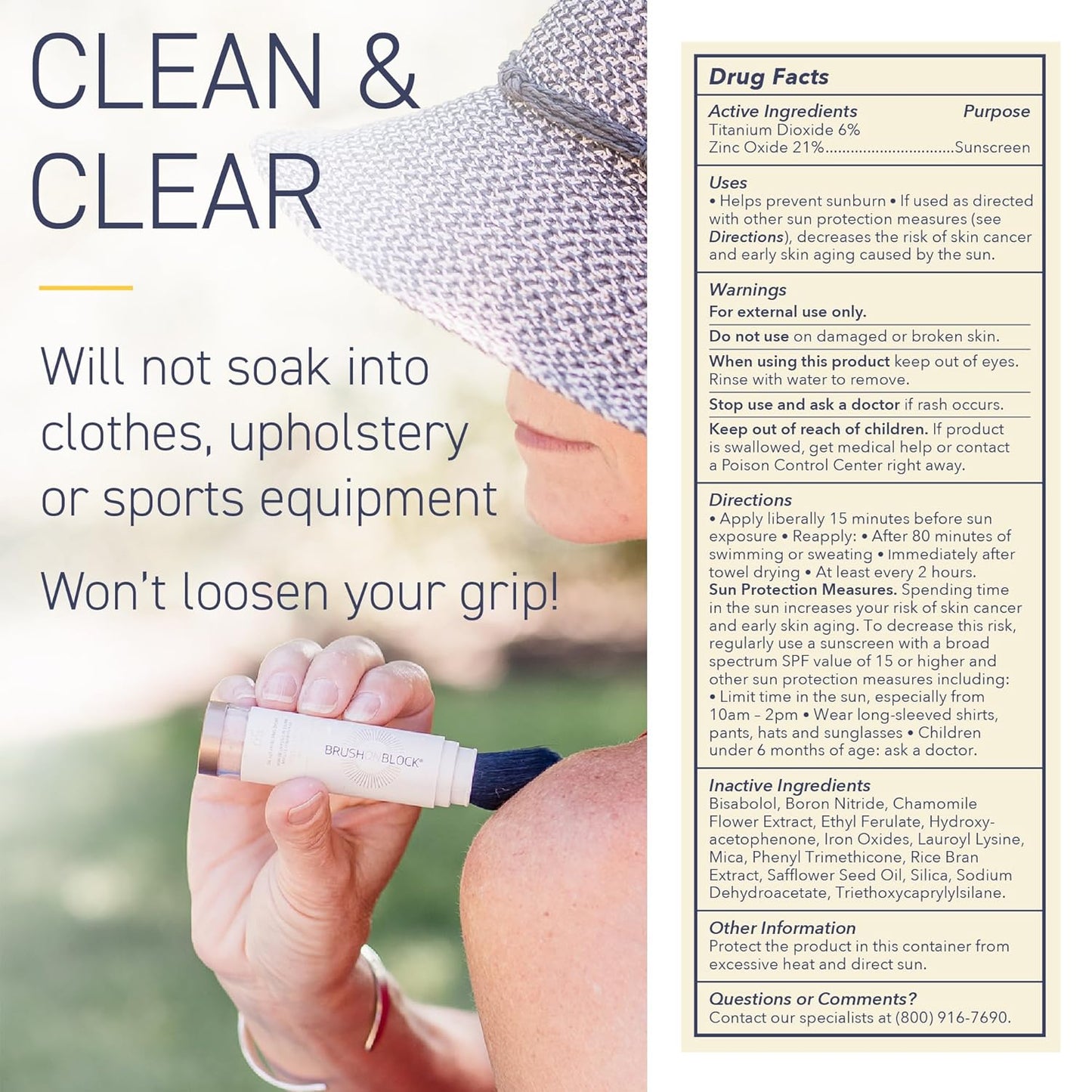 Brush On Block SPF 50 Mineral Powder Sunscreen, Translucent, Broad Spectrum, Water Resistant Face Protection, For All Skin Tones & Types, Reef Friendly, Mfg in USA-BrightBean Baby