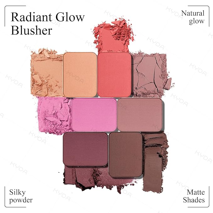 KYDA Pink Blush Powder, Make Up Pink Face Powder Face Blusher, Blendable Formula, Lasting Moisturizing, Ultra Fine Lightweight Texture