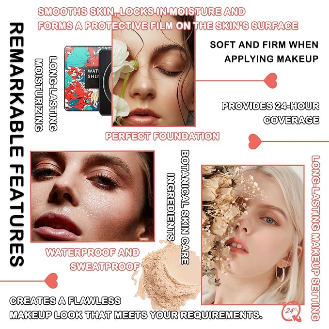 Mushroom Head Air Cushion CC Cream Full Coverage Liquid Foundation Set,Oil Control Concealer Lasting Moisturizing BB Cream,Loose Setting Face Powder Moisturizer Base Primer Makeup with Makeup Sponge-BrightBean Baby