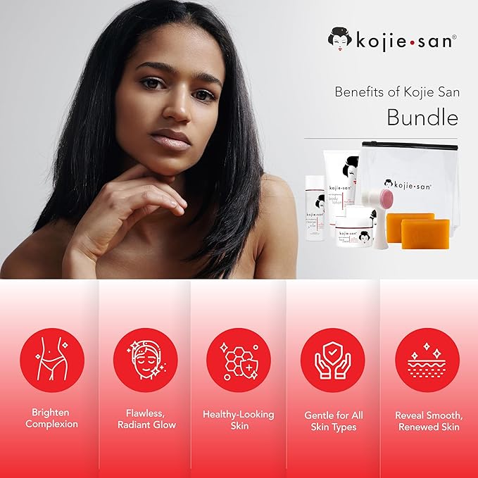 Kojie San Face & Body Shower Set - The Original Kojic Acid Soap that Reduces Visibility of Dark Spots, Hyperpigmentation, and Other types of Skin Damage – 135g x 2 Bars with Lotion, Cream and Toner-BrightBean Baby