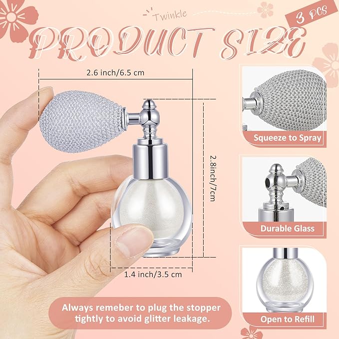 3 Pcs Glitter Spray for Hair and Body, Highlighter Shimmering Spray Powder High Gloss Body Glitter Spray Sparkle Powder for Face Body Cosmetic, Champagne, Pearl White, Bronze Color-BrightBean Baby