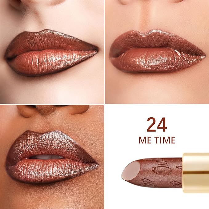 Oulac Glitter Lipstick for Women with Metallic 3D Shine Lightweight Hydrating Formula, High Impact Lip Color, Vegan Beauty, Sheer Coverage Lip Makeup, Christmas Gifts for Women, Me Time(24)