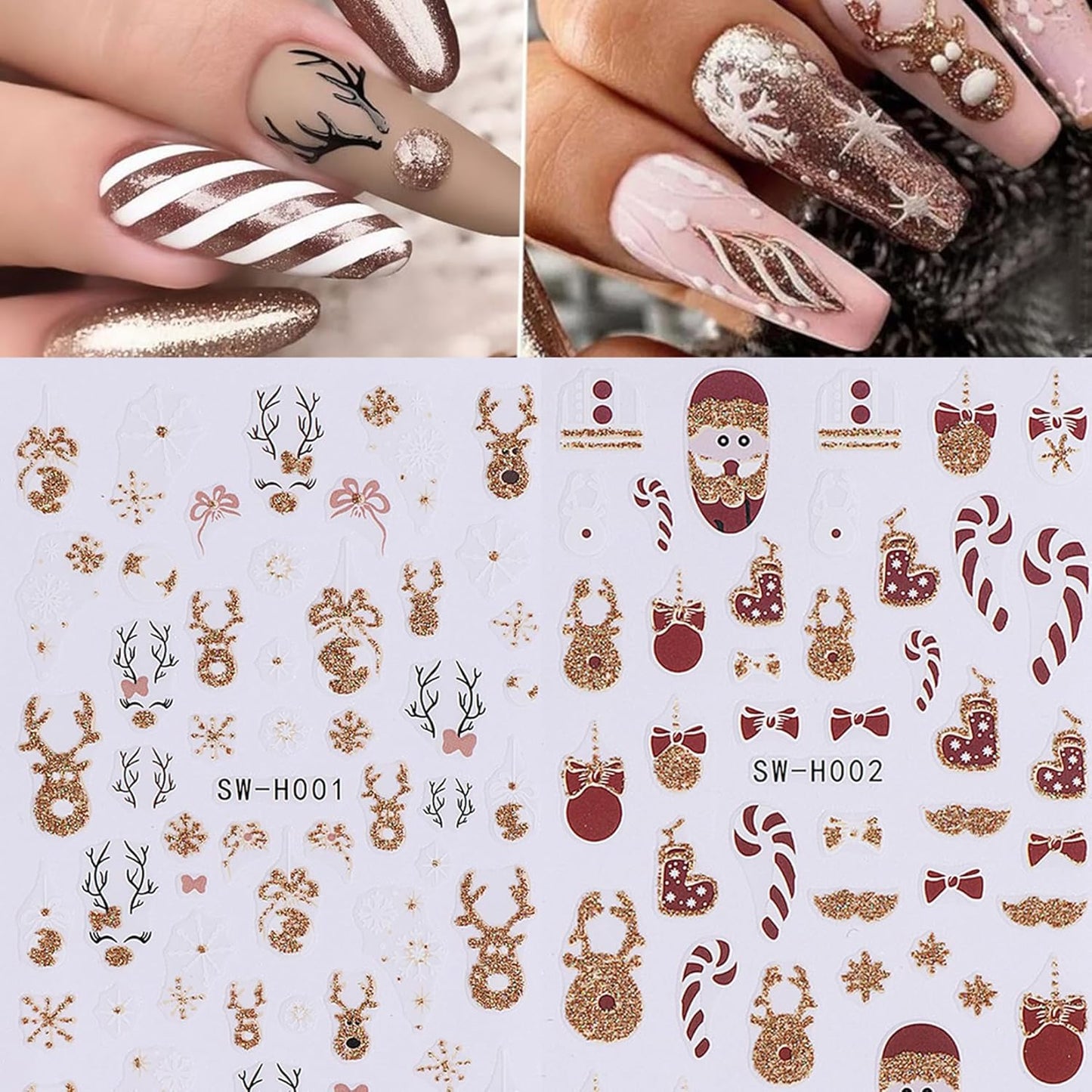 Glitter Christmas Nail Art Stickers 12 Sheets Sparkles Winter Nail Decals 3D Self Adhesive Nail Supplies DIY Santa Claus Gingerbread Man Snowflake Xmas Manicure Decoration DIY Supplies for Women Girl-BrightBean Baby