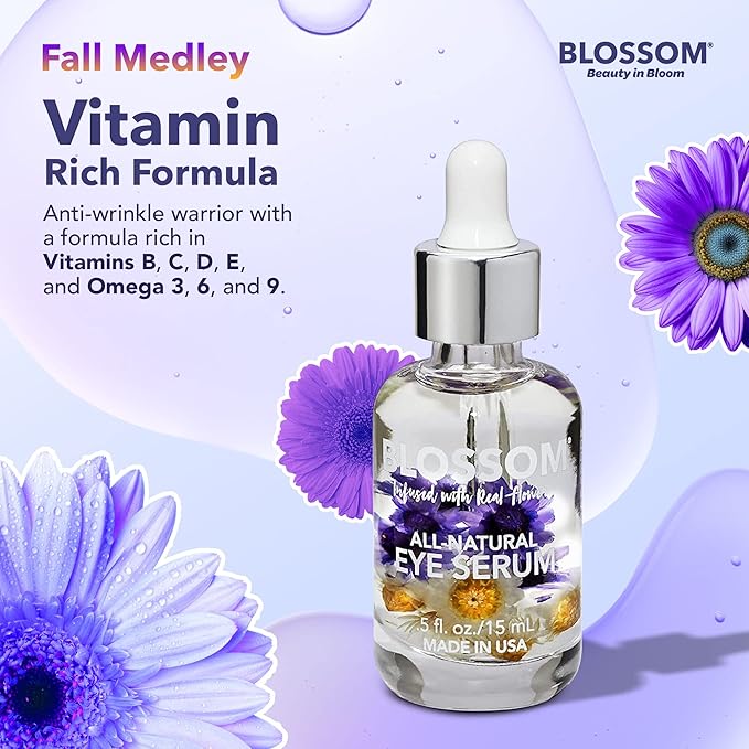 Blossom All Natural Organic Cruelty Free Moisturizing Eye Serum with Essential Oils, Infused with Real Flowers, Made in USA, 0.5 fl. oz., Fall Medley-BrightBean Baby