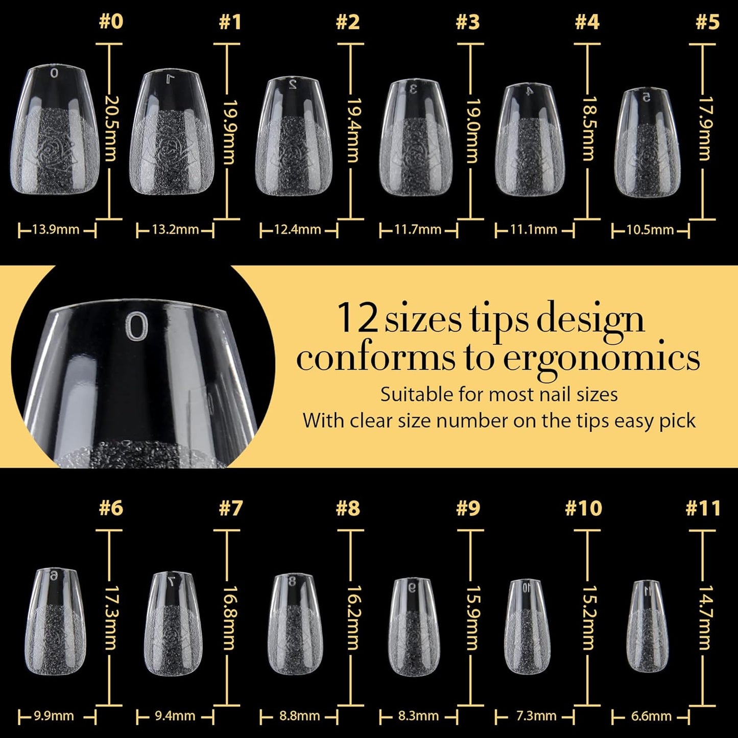 UNA GELLA Short Coffin Nail Tips, 600Pcs Short Coffin Gel Nails Tips Pre Etched 12 Sizes Soft Gel Fake Nails Tips Pre-file Full Cover for Nail Extension Home DIY Salon with Box-BrightBean Baby