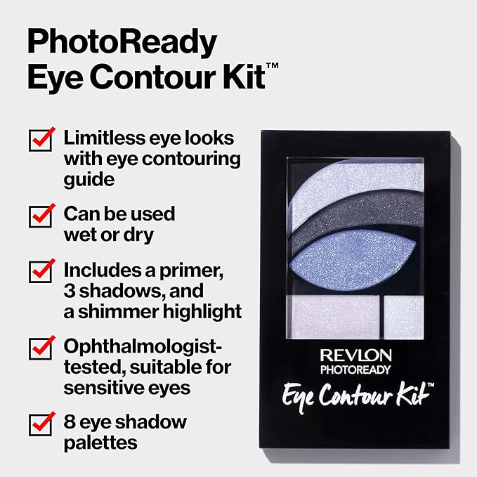 REVLON PhotoReady Eye Contour Kit, Eyeshadow Palette with 5 Wet/Dry Shades & Double-Ended Brush Applicator, Watercolors (520), 0.1oz