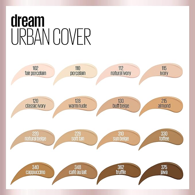 Maybelline Dream Urban Cover Flawless Coverage Foundation Makeup, SPF 50, Ivory-BrightBean Baby