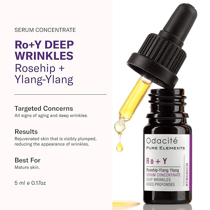 Odacité Anti Aging Serum Concentrate with Rosehip + Ylang-Ylang - Lightweight Facial Serum For Mature Skin, Fine Lines, Nourishes for Look of Plump, Youthful Skin - 0.17 Fl. Oz-BrightBean Baby