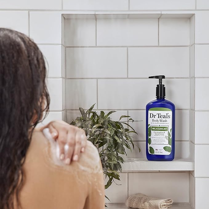 Dr Teal's Body Wash with Pure Epsom Salt, Relax & Relief with Eucalyptus & Spearmint, 24 fl oz (Pack of 4) (Packaging May Vary)-BrightBean Baby