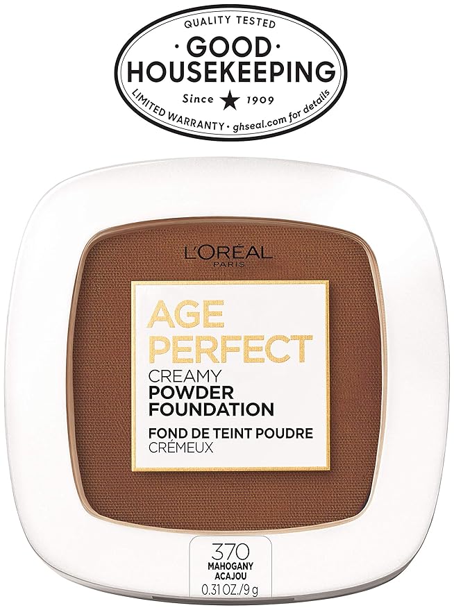 L'Oreal Paris Age Perfect Creamy Powder Foundation Compact, 370 Mahogany, 0.31 Ounce-BrightBean Baby
