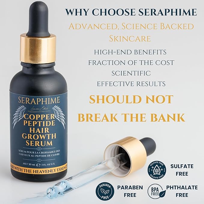 Copper Peptide Serum for Hair Growth - Caffeine, Niacinamide, Rosemary Oil, Saw Palmetto Hair Density Serum, Topical Tripeptide Scalp Care for Hair Thinning, Women & Men 1 fl oz-BrightBean Baby