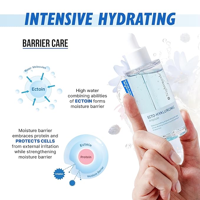 Nightingale Ecto-hyaluronic Ampoule with Hyaluronic Acid, Ectoin, Hydrating Face Serum for Dry Skin, Non-greasy formula, Hypoallergenic, Fragrance & Alcohol Free, Allergen Free, Cruelty Free, Vegan-BrightBean Baby