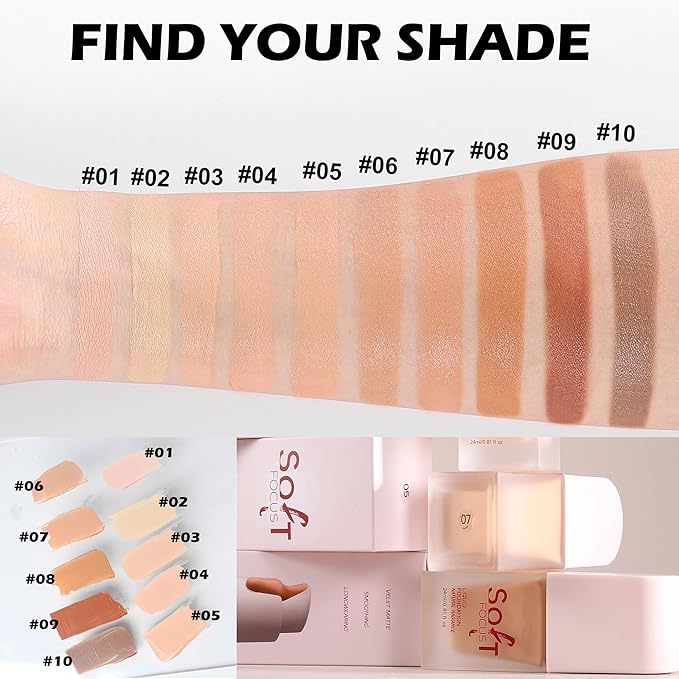 Full Cover Soft Focus Liquid Concealer, 24H Longwearing Waterproof Smooth Matte Flawless Finish Concealer Foundation Corrector for Eye Dark Circles Spots Face Concealer Matte Makeup Base,06-BrightBean Baby
