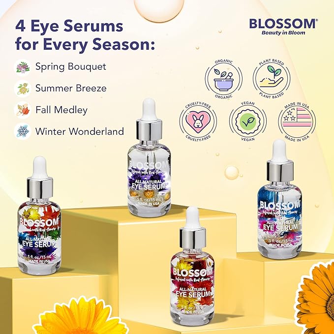Blossom All Natural Organic Cruelty Free Moisturizing Eye Serum with Essential Oils, Infused with Real Flowers, Made in USA, 0.5 fl. oz., Summer Breeze-BrightBean Baby