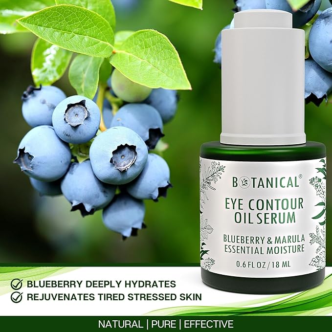 Botanical Eye Contour Oil Serum | Blueberry & Marula Oil | Organic, Pure, Natural Skincare (0.6 fl oz | 18 ml)-BrightBean Baby