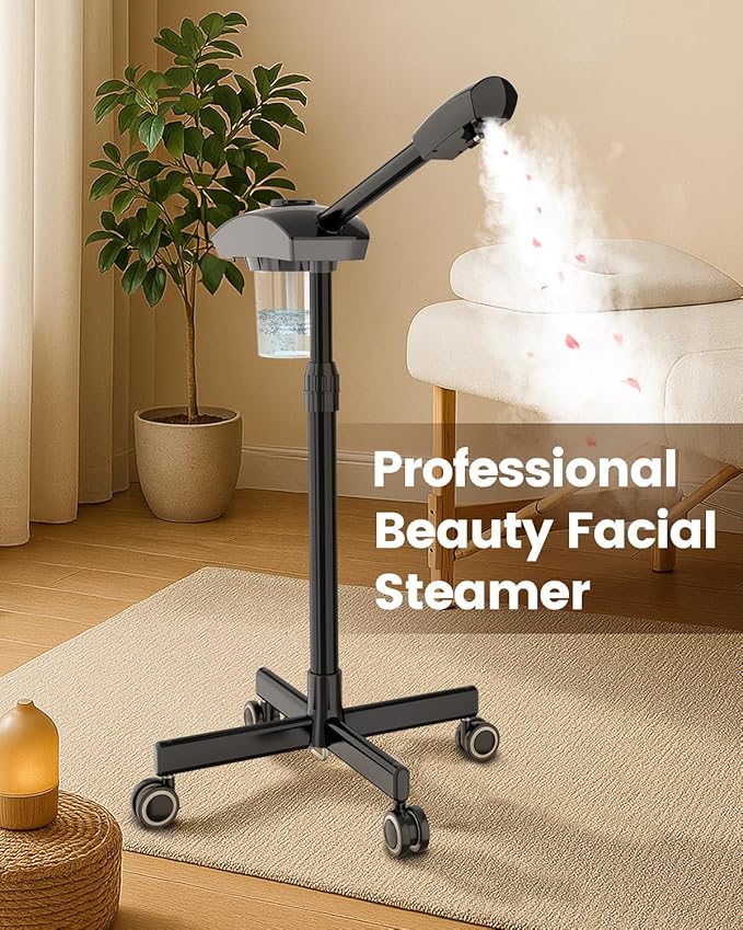 Kingsteam Professional Ozone Nano-Ionic Facial Steamer | Deep Cleansing Hydrating | Salon Home Spa Face Steamer | Pore Cleanser | 60-Min Timer | 360° Swivel | Esthetician Favorite Tool, Black-BrightBean Baby