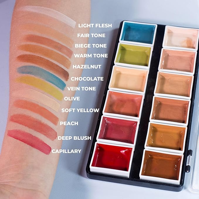 Flesh Tone Alcohol-Activated Palette, Activator, and Remover Kit, Professional SFX Makeup Set, Tattoo Cover