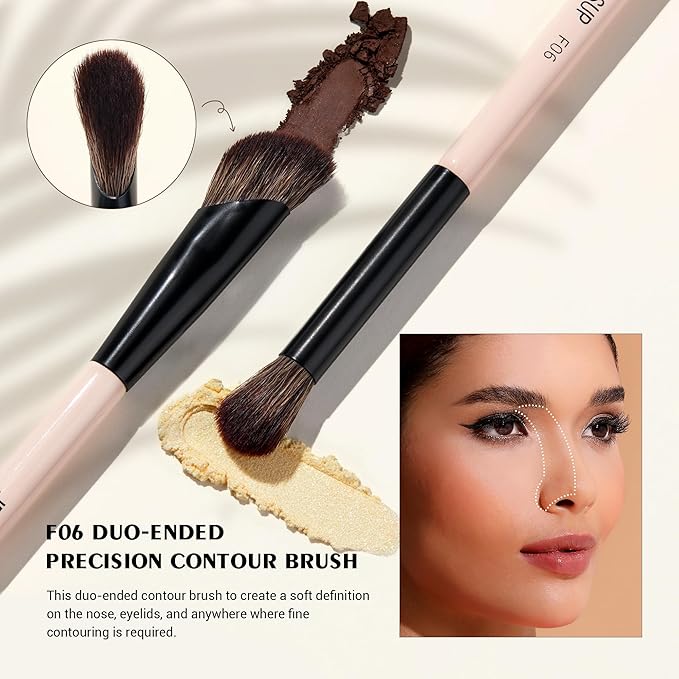 Jessup Makeup Brushes 5pcs Double Ended Eyeshadow Brush Contour Blending Eyeliner Eye Shader Brush, Vegan Fiber Precision Eye Brush Set Peach Dust T509-BrightBean Baby