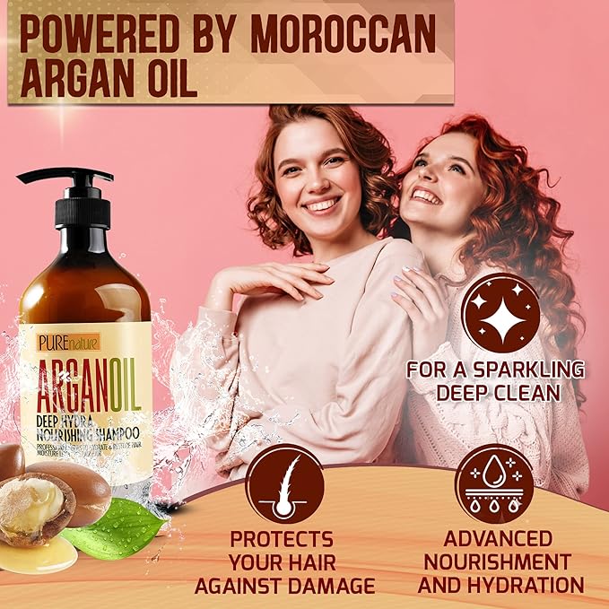 Moroccan Argan Oil Shampoo - Sulfate SLS Paraben Free Moisturizing Treatment for Women and Men - For All Types Including Curly, Dry, Damaged and Oily Hair - Hydrating and Nourishing - Salon Grade-BrightBean Baby