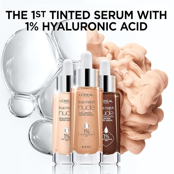 L'Oreal Paris True Match Nude Hyaluronic Tinted Serum Foundation with 1% Hyaluronic acid, Very Light 0.5-2, 1 fl. oz.-BrightBean Baby