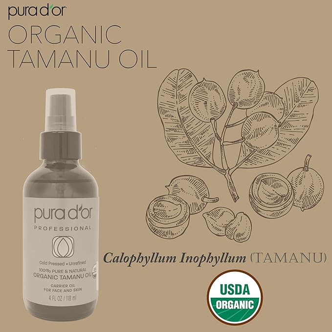PURA D'OR 4 Oz Organic Tamanu Oil - USDA Certified 100% Pure & Natural Cold Pressed Carrier Oil, Premium Grade Moisturizer For Skin & Hair - Men & Women-BrightBean Baby