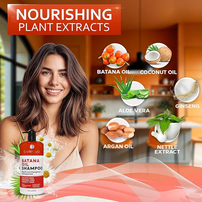 Batana Oil Shampoo - Volumizing Salon Formula for Thinning and Fine Hair Women and Men - Sulfate and Paraben Free - Thickening Volume Boost for Thicker, Fuller Hair - With Argan Oil - 16 Fl Oz-BrightBean Baby