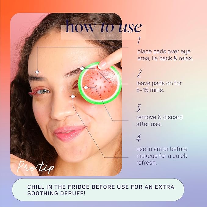 SpaLife Watermelon Cooling Eye Pads, 48 Hydrating Under Eye Patches for Puffiness, Dark Circles, and Tired Eyes, Infused with Hyaluronic Acid, Glycerin, and Vitamin C, Fruity Scent-BrightBean Baby