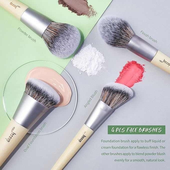Jessup Vegan Makeup Brushes Set Premium Synthetic Powder Foundation Highlight Concealer Eyeshadow Blending Eyebrow Liner Spoolie Brush Set Burlywood 12pcs T327-BrightBean Baby