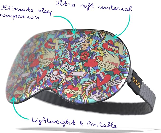 SMUG Satin Sleep Mask & Eye Mask | Travel Sleep Masks for Women & Men | Soft Sleeping Eye Mask to Nourish Skin & Reduce Dark Circles | Eye Sleep Mask Shades to Block Out Light | Tattoo-BrightBean Baby