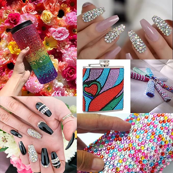 Flat Back Rhinestone Kits Colorful Rhinestones+Crystal AB Gems With Quick Dry Glue+Picker Pencil+Tweezer For Nail Art And Face Make-up-BrightBean Baby