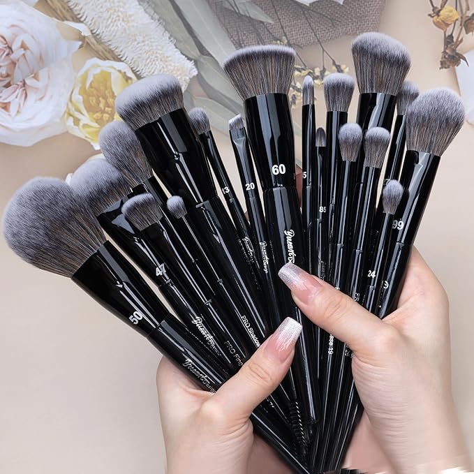 Bueart Design 19Pcs Professional Grade Labeled Makeup Brushes Set, Large Foundation Powder Contour Concealer eyeshadow Blush EyeLiner Make up Brushes,Premium Synthetic hair,Vegan Cruelty-free-BrightBean Baby