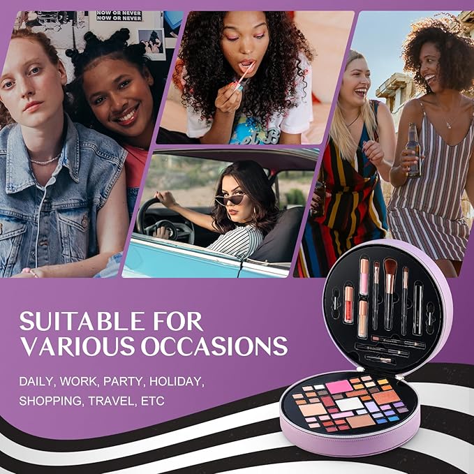 Color Nymph All In One Makeup Kit For Teens With Portable Cosmetics Bag, Multiple Makeups For Begginers As New Year,Birthday Gift Included 38-Colors Eyeshadows Lipglosses Brushes (Purple)-BrightBean Baby