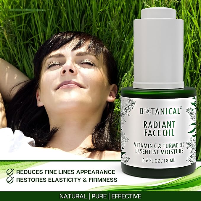 Botanical Radiant Face Oil | Skin Brightening Turmeric & Vitamin C Serum w/Gua Sha Lift Scraper | Organic, Pure, Natural Skincare (0.6 fl oz | 18 ml)-BrightBean Baby