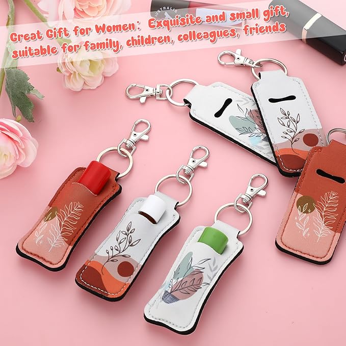 6 Pcs Boho Lip Balm Sleeve Keychain Lipstick Holder Key Chain with Portable Clip Lip Gloss Pouch Keychain for Women Graduation Travel Accessory Stocking Stuffers Gifts-BrightBean Baby