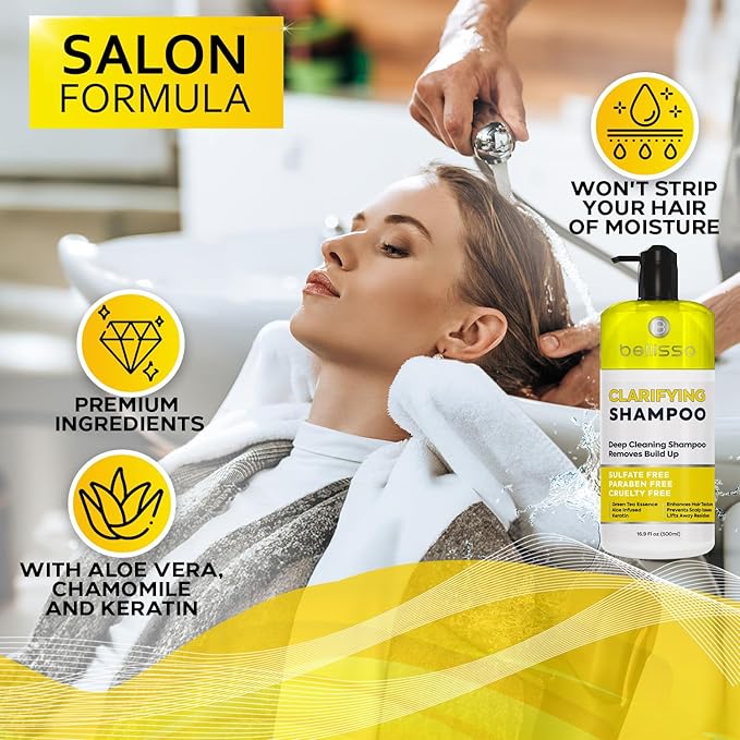 Clarifying Shampoo for Women and Men - Ideal for Oily Hair and Build Up - Gentle, Moisturizing Sulfate Free Formula - Safe for Color Treated, Curly Perms and Dry Scalps - Remove Chlorine for Swimmers-BrightBean Baby