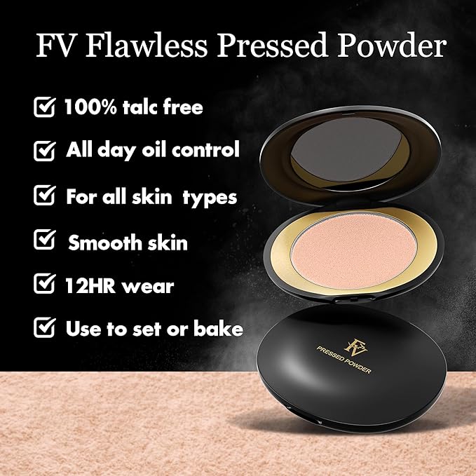 FV Matte Finish Pressed Powder, Long-Lasting, Lightweight, Oil-Control, Medium Coverage Baking Setting Powder for All Skin Types, 0.28 Oz, Classic Ivory-BrightBean Baby