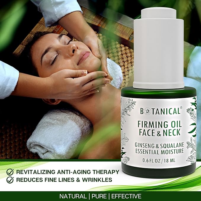 Botanical Face & Neck Firming Oil | Anti-Wrinkle Ginseng & Squalane Serum w/Gua Sha Lift Scraper | Organic, Pure, Natural Skincare (0.6 fl oz | 18 ml)-BrightBean Baby